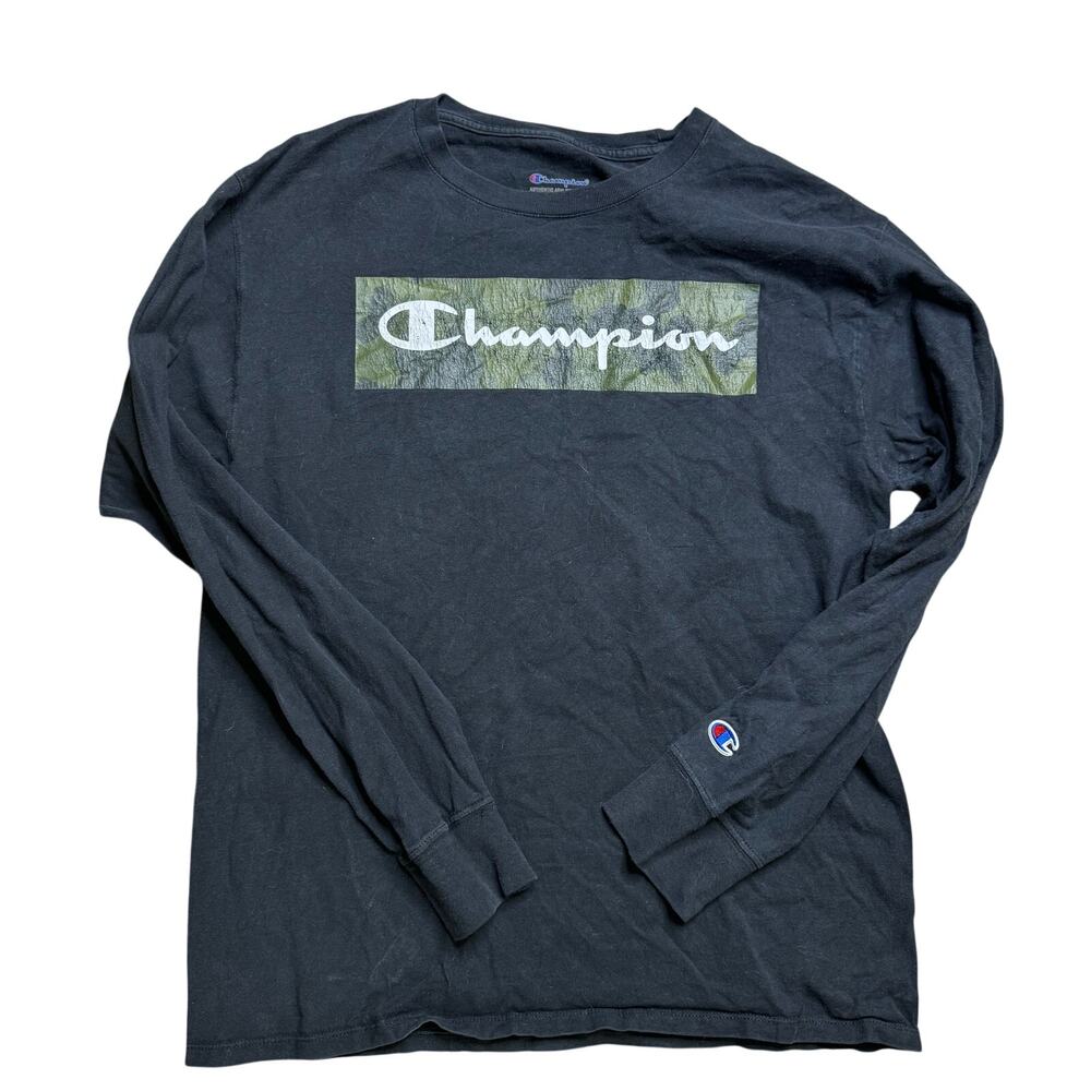 CHAMPION LONG SLEEVE TEE SHIRT TSHIRT BLACK ARMY CAMO M MEDIUM BLACK